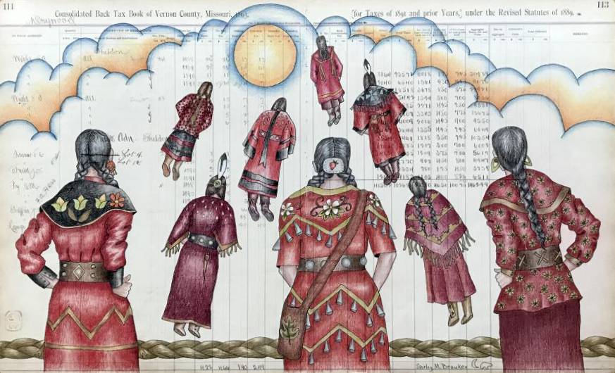 Drawing on ledger of indigenous women by Shirley Brauker